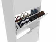 White Velour 2-drawer shoe rack cabinet by Lavish Kitchen Isle, wooden shoe organiser for 16 pairs with space-saving design.