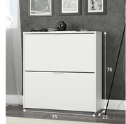 White Velour 2-drawer shoe rack cabinet by Lavish Kitchen Isle, wooden shoe organizer for 16 pairs with space-saving design.