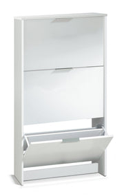 White velour 3-drawer shoe rack cabinet by Lavish Kitchen Isle, wooden space-saving shoe organizer for 18 pairs of shoes.