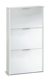 White velour 3-drawer shoe rack cabinet by Lavish Kitchen Isle, designed for 18 pairs, with wooden construction and space-saving design.