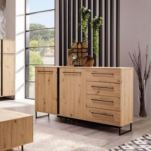 Thornelle Sideboard Cabinet Storage Solidc Oak Effect  Drawer Door Unit RustiModern 159cm Wide Buffet Living Dining Room Furniture