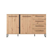 Rustic Oak Effect Sideboard Cabinet with 2 Doors & 4 Drawers – Modern Storage Unit