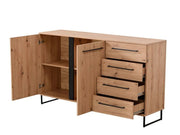 Rustic Oak Effect Sideboard Cabinet with 2 Doors & 4 Drawers – Modern Storage Unit