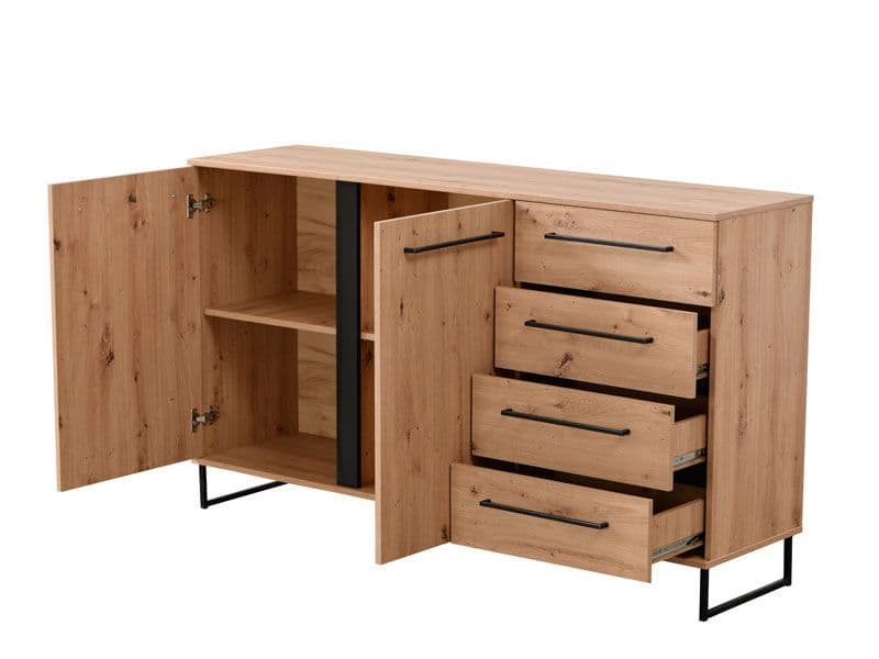 Thornelle Sideboard Cabinet Storage Solidc Oak Effect  Drawer Door Unit RustiModern 159cm Wide Buffet Living Dining Room Furniture