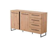 Rustic Oak Effect Sideboard Cabinet with 2 Doors & 4 Drawers – Modern Storage Unit