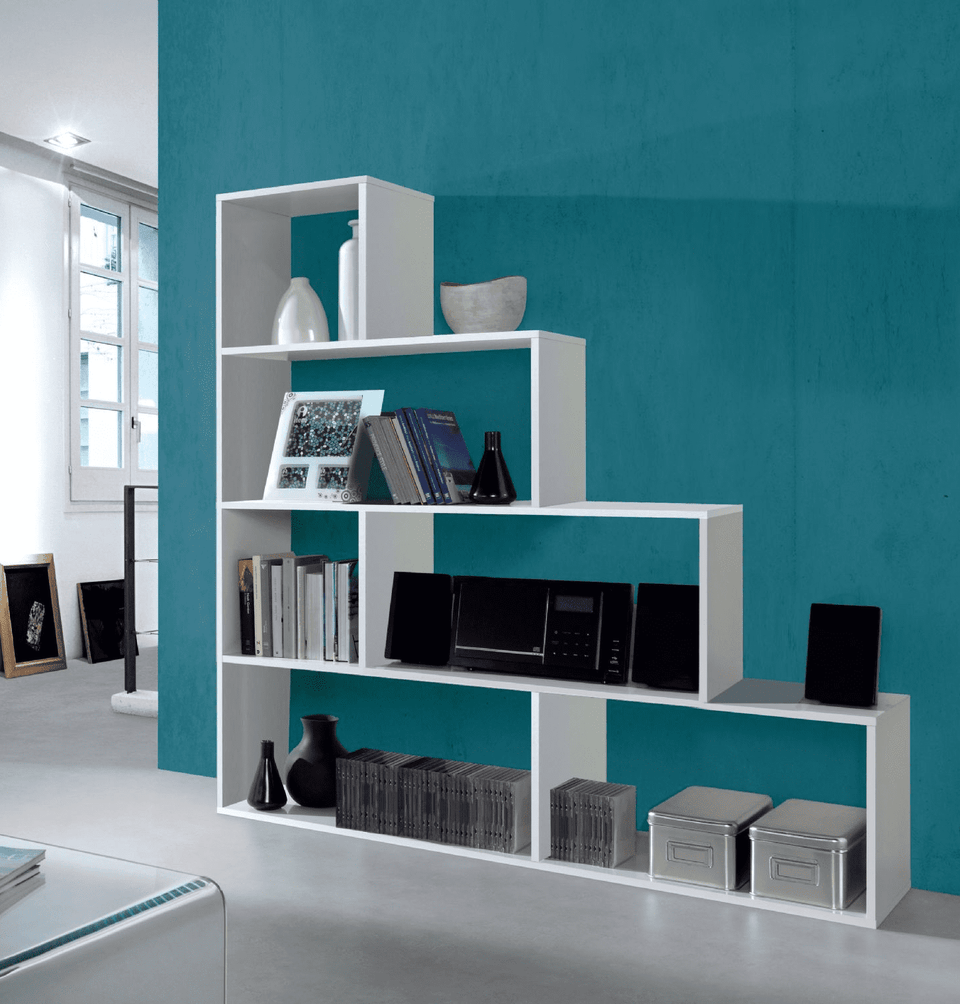 Step White Gloss Tier Shelving Bookcase Unit Bookshelf 120cm Wide, Modern Storage for Living Room, Lounge and Home Office