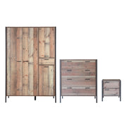 3 Piece Bedroom Furniture Set 4 Door Wardrobe, Chest of Drawers, Bedside Cabinet