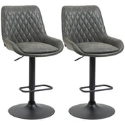 HOMCOM set of 2 upholstered retro bar stools with adjustable height, swivel seat, and supportive backrest.