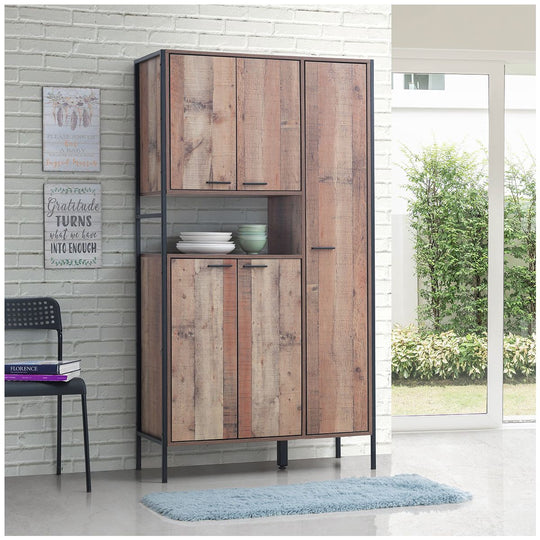 Kitchen Cupboard Cabinet with 5 Doors Rustic Oak Storage Solution