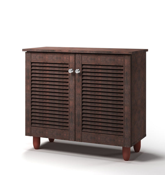 Dark Oak 2-Door Shoe Cabinet – Stores Up to 10 Pairs
