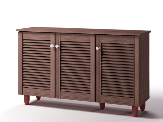 Dark Oak 3-Door Shoe Cabinet – Stores Up to 15 Pairs
