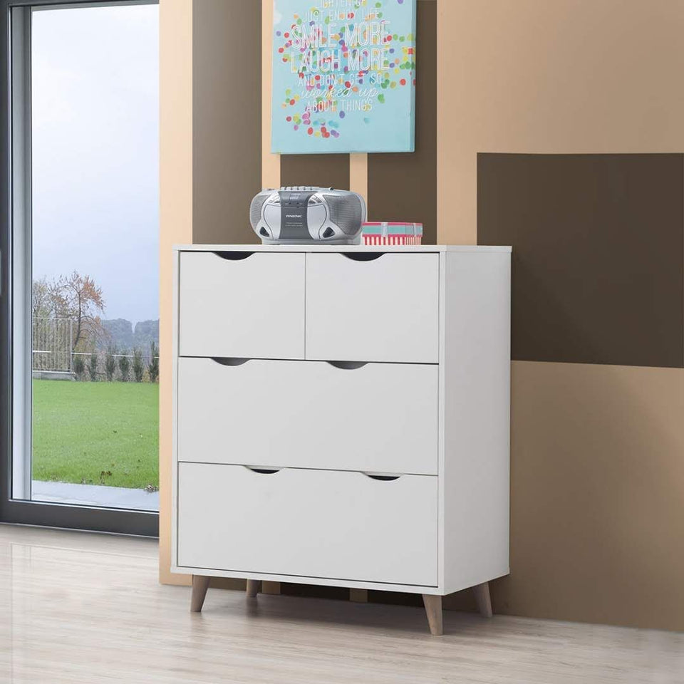 4 Drawer Chest of Drawers – White Bedroom Furniture Storage Unit