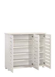 White 3-Door Shoe Cabinet – Stores Up to 20 Pairs with Fixed Shelves