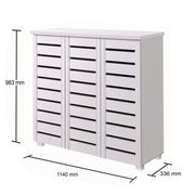 White 3-Door Shoe Cabinet – Stores Up to 20 Pairs with Fixed Shelves