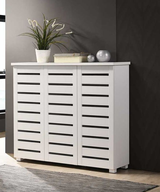 White 3-Door Shoe Cabinet – Stores Up to 20 Pairs with Fixed Shelves