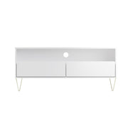 Fifi-Mo White TV Stand Cabinet Unit with 2 Drawers – Modern High Gloss TV Unit with Gold Legs