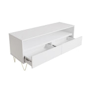Fifi-Mo White TV Stand Cabinet Unit with 2 Drawers – Modern High Gloss TV Unit with Gold Legs