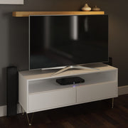 Fifi-Mo White TV Stand Cabinet Unit with 2 Drawers – Modern High Gloss TV Unit with Gold Legs