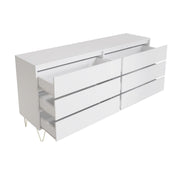Fifi-Mo 6 Drawer Chest of Drawers Modern White Bedroom, Living Room Furniture with Gold Legs