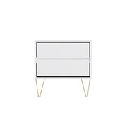 Fifomi 2 Drawer Bedside Table – Modern White Nightstand with Gold Legs and Storage Drawers Bedside Shelf Table for Bedroom