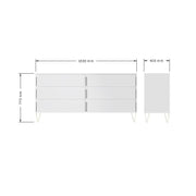 Fifi-Mo 6 Drawer Chest of Drawers Modern White Bedroom, Living Room Furniture with Gold Legs