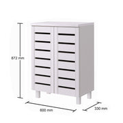White 2-Door Shoe Cabinet with 3 Fixed Shelves – Stores up to 10 Pairs