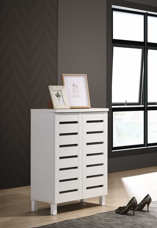White 2-Door Shoe Cabinet with 3 Fixed Shelves – Stores up to 10 Pairs