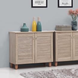 Lavish Kitchen Isle 2-Door Sonoma Oak Shoe Cabinet with storage for up to 10 pairs of shoes, featuring a stylish oak finish.
