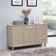 Lavish Kitchen Isle 3-door Sonoma oak shoe cabinet with storage for up to 15 pairs of shoes, featuring a sleek modern design.