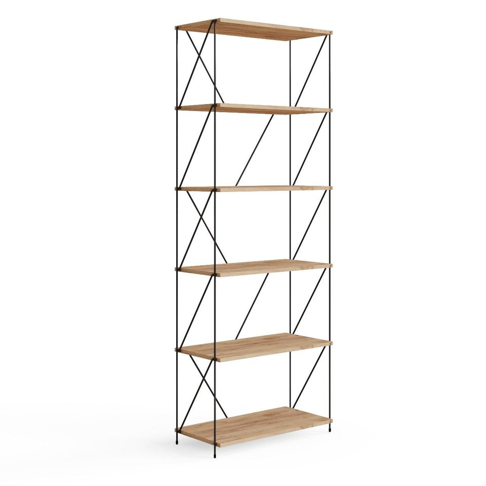 6  Tier Shelving Storage Shelves  Bookcase Unit- Oak Finish