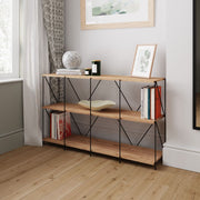Leyo Cube Tier Shelving Storage Bookcase Unit in oak wood with 4x2 open compartments for organizing books and decor.