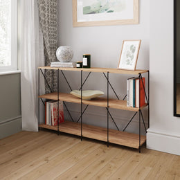 Leyo Cube Tier Shelving Storage Bookcase Unit in oak wood with 4x2 open compartments for organizing books and decor.