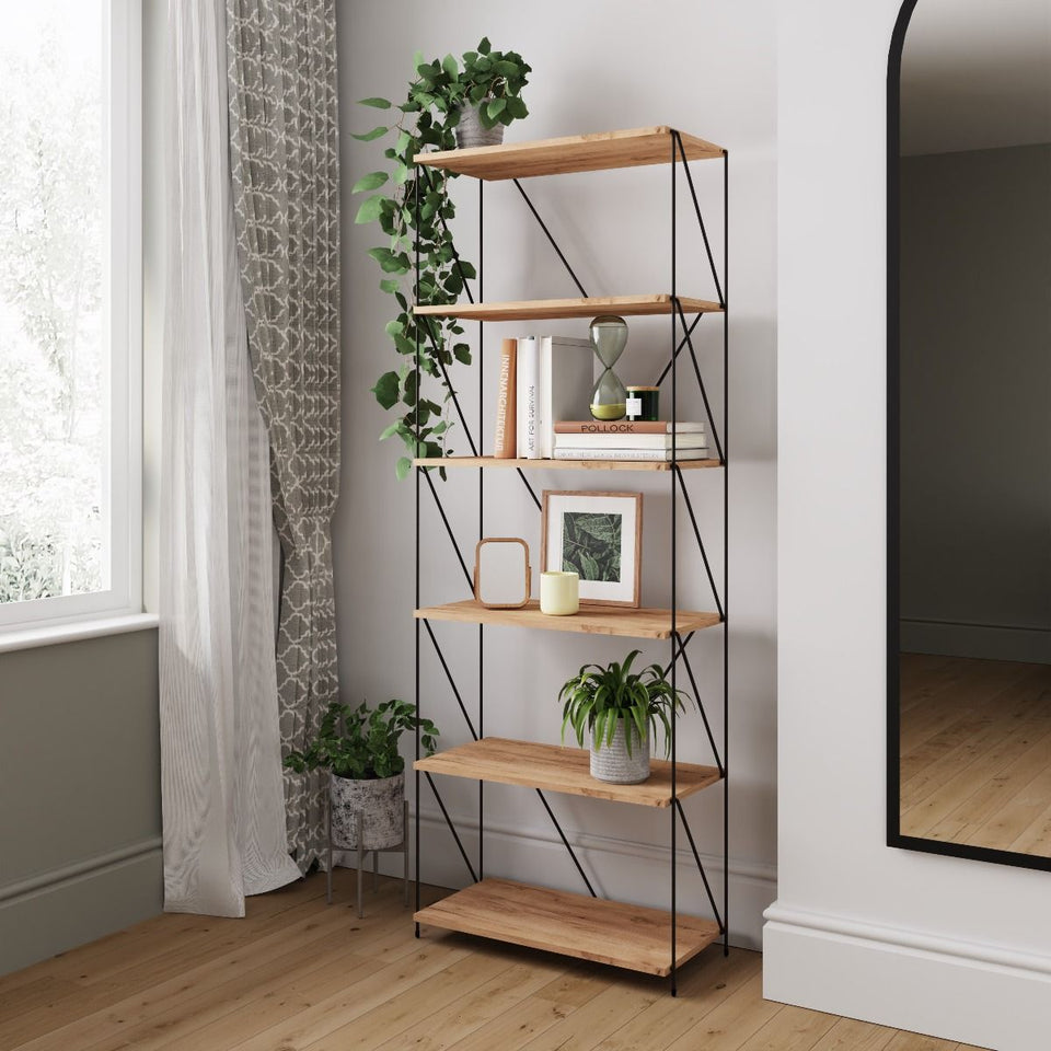 6  Tier Shelving Storage Shelves  Bookcase Unit- Oak Finish