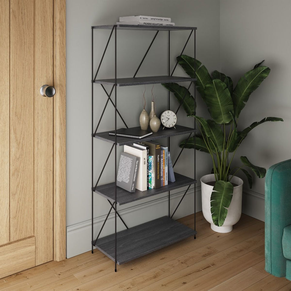 5 Tier Shelving Storage Shelves  Bookcase Unit- Grey