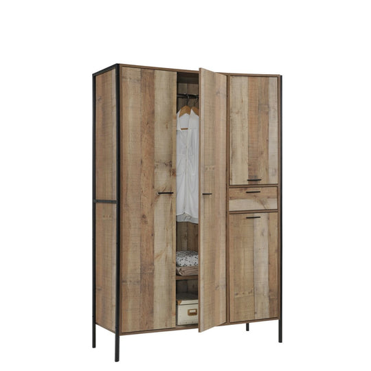 4 Door Wardrobe with Drawer Rustic Storage, Hanging Cupboard with Shelving, Bedroom Furniture