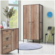 2 Door Wardrobe with Shelving Rustic Storage, Hanging Cupboard, Bedroom Furniture