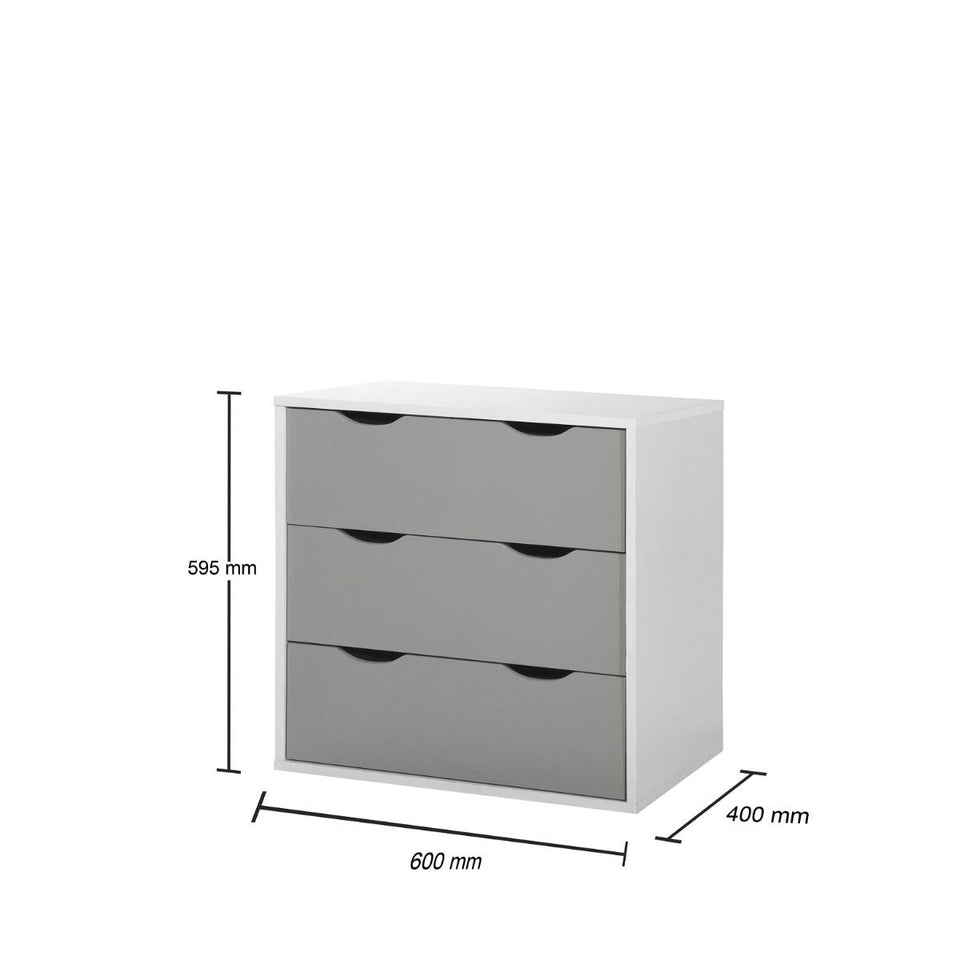 3 Piece Bedroom Furniture Set Wardrobe Bedside Cabinet Chest of Drawers 3- Grey and White