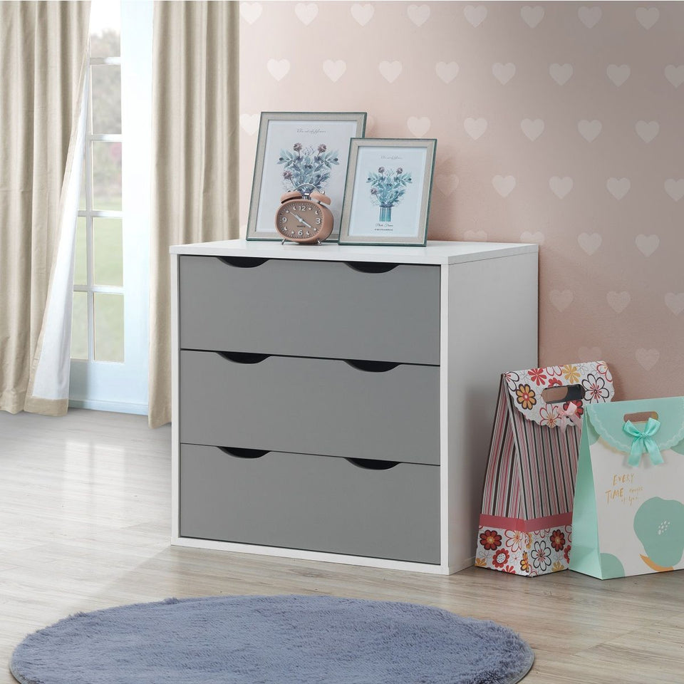 3 Piece Bedroom Furniture Set Wardrobe Bedside Cabinet Chest of Drawers 3- Grey and White