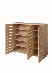 Lavish Kitchen Isle Sonoma Oak 3-door shoe cabinet with space for up to 20 pairs, featuring a modern wood finish and organized storage.
