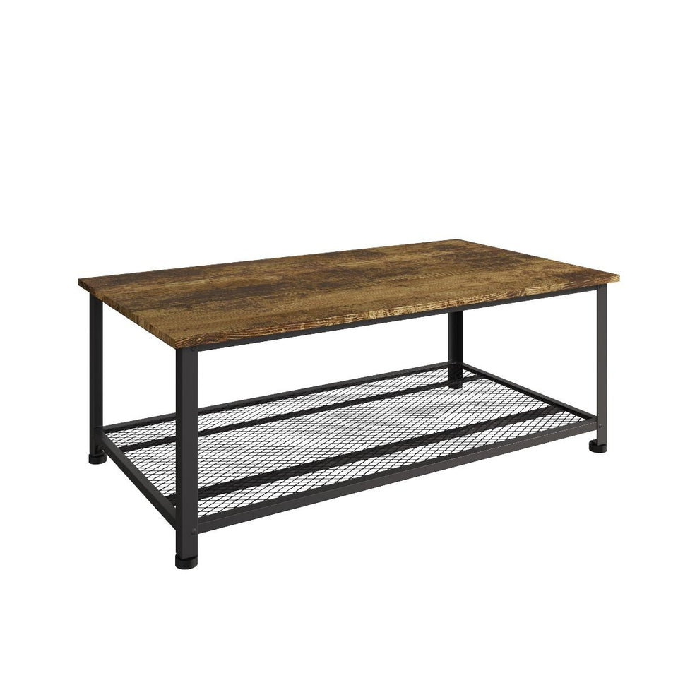 Rustic Wood Coffee Table  Rectangular  with Storage Shelf Living Room Furniture