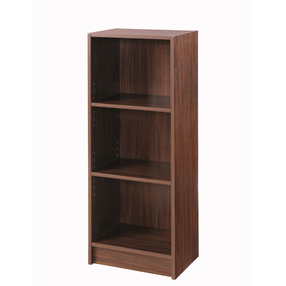 Medium Narrow Bookcase Unit – 3-Tier Shelving Storage for Living Room and Home Office- Brown Walnut