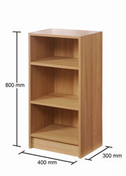 Narrow Oak Bookcase with 3 Adjustable Shelves – Compact Storage Unit - Lavish Kitchen Isle