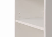 Narrow white Lavish Kitchen Isle bookcase with three adjustable shelves, modern storage unit for home organization.
