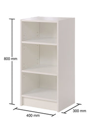 White narrow bookcase with 3 adjustable shelves from Lavish Kitchen Isle, modern storage unit for home organization.