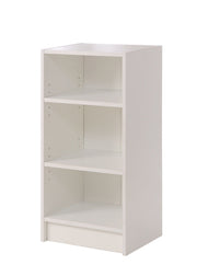 Narrow white Lavish Kitchen Isle bookcase with three adjustable shelves for modern storage and organization.