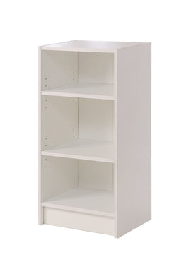 Narrow white Lavish Kitchen Isle bookcase with three adjustable shelves for modern storage and organization.