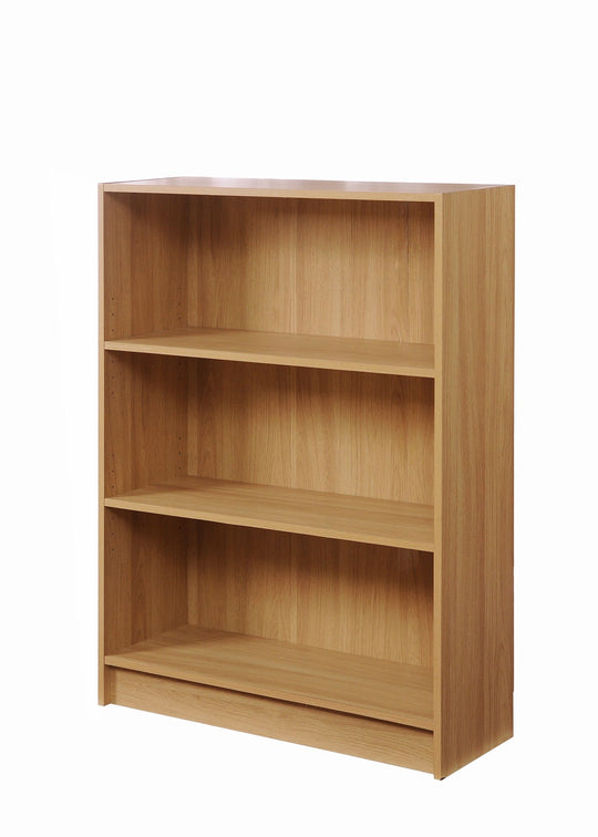 Low Wide Oak Bookcase with 3 Adjustable Shelves – Modern Storage Unit