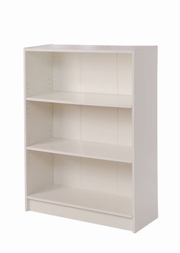 Low Wide White Bookcase with 3 Adjustable Shelves – Modern Storage Unit - Lavish Kitchen Isle