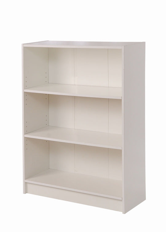 Low Wide White Bookcase with 3 Adjustable Shelves – Modern Storage Unit