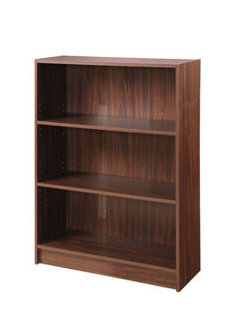 Elegant walnut bookcase with three adjustable shelves, modern design by Lavish Kitchen Isle for versatile storage.